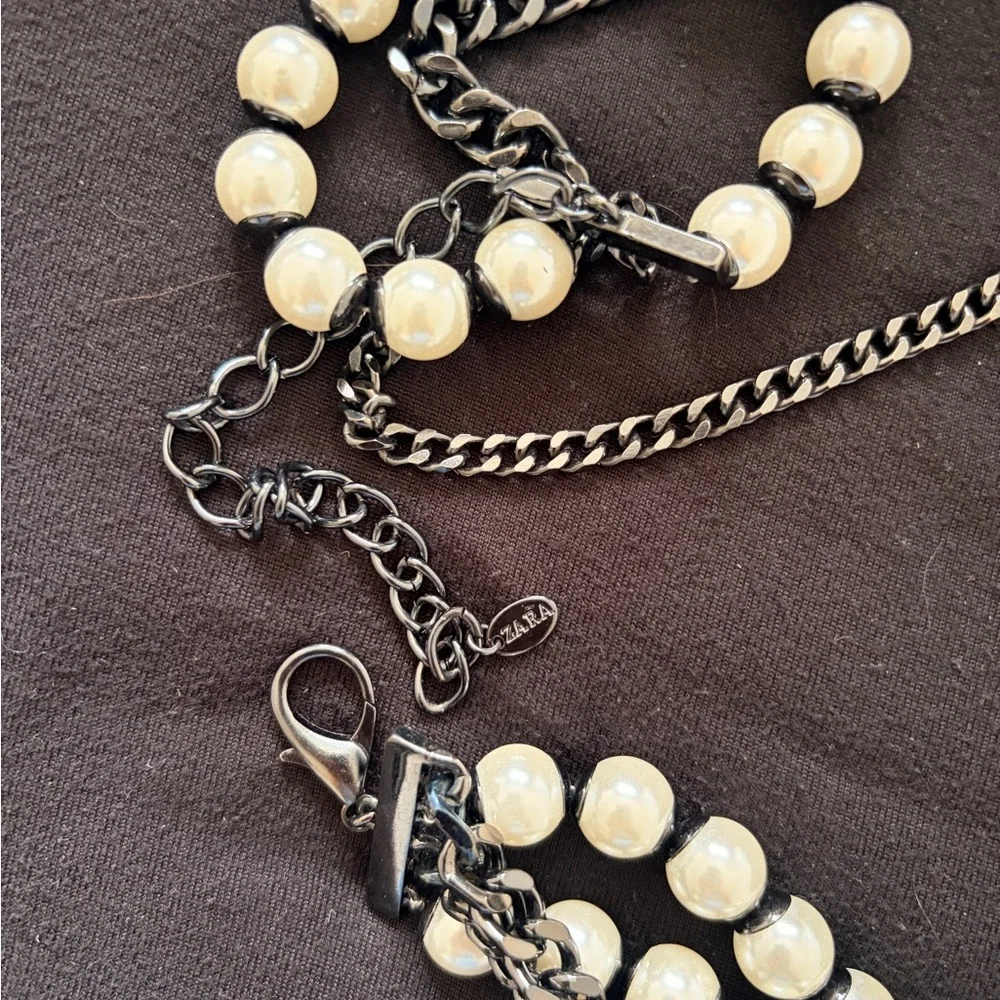 ZARA Pearl Chain Waist Belt Black & White Statement Belt